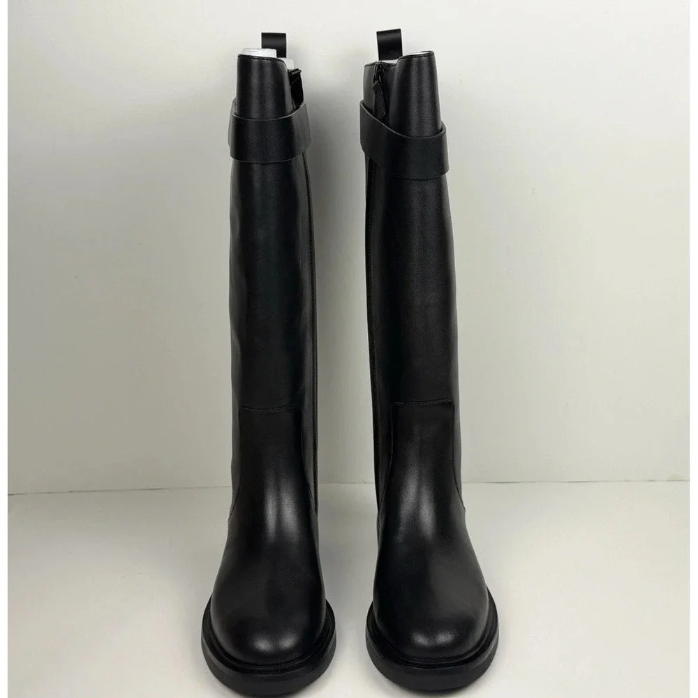 TORY BURCH Double T Utility Boot Women's Size 7 Perfect Black Vachetta Tumbled‎